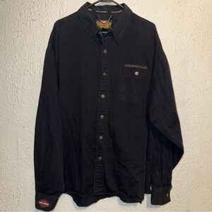 Y2K Harley Davidson Eagle Embroidered Patch Biker Moto Button Up Shirt 2XL